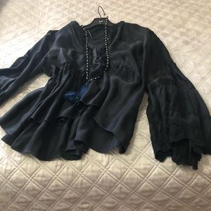 Navy silk top Zara